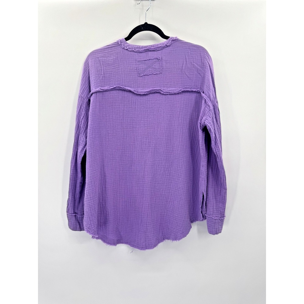 Zenana Purple Gauze Long Sleeve Top Medium 3 Button V-Neck Fairy Boho Beachy - Picture 4 of 11